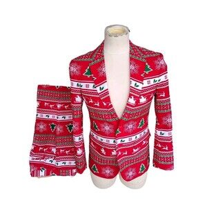 OppoSuits Red Christmas Suit US 36 EU46 UK36 Blazer And Pants Winter Wonderland